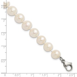 JewelryWeb Stainless Steel Polished 9-10mm Hand Knotted Round Freshwater Cultured Pearl Bracelet 8 Inch Link Bracelet for Women