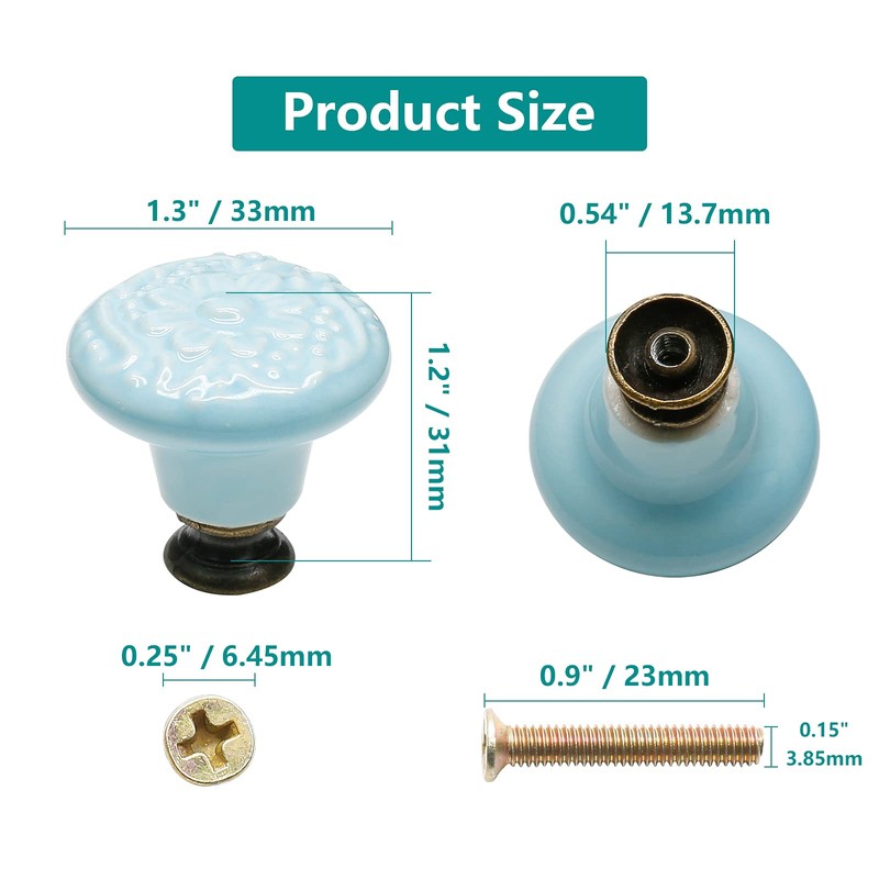 Seimneire 12pcs Sky Blue Cabinet Knobs, Retro Ceramic Dresser Knobs,