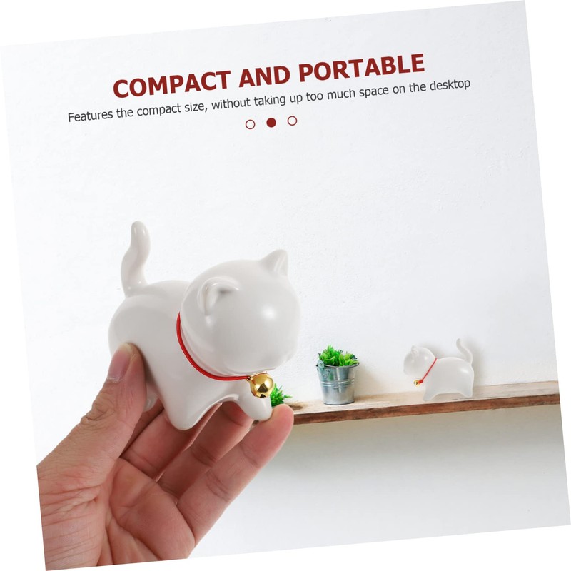 iplusmile Cute Ceramic Cat Ornament with Bell Unique Desktop Decor