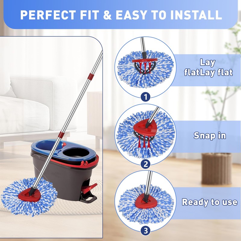 GRAREND 4 Pack Spin Mop Replacement Heads, Microfiber Mop Refills