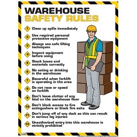 Algra Corporation Laminated Warehouse Safety Rules Poster, 18" x 24", Black, White, Yellow