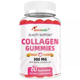 Naturenutri Peach Collagen Gummies 300mg with Vitamin C & E – 60 Gummies