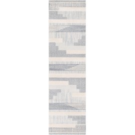 Well Woven Harlow Collection Briar Light Blue - Modern Tribal Minimalist Geometric 3x10 Runner Rug - Ideal for Hallway & Bedroom - Durable, Stain Resistant & Easy to Clean