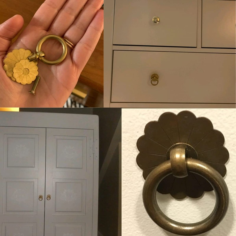 dophee 1PC Vintage Style Brass Ring Pulls, Round Cabinet Knobs