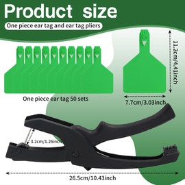 Z Tags One-Piece 50pcs TPU Blank Large Cattle Ear Tags with Specialized Pliers, Animal Identification Tag for Cows Goats Sheep Pigs (Green)