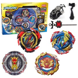 Desamvap Bey Chest Battle Spinner Set, 4 Metal Battling Tops, 2 L/R Two Way Starters with Launcher Handle, Combat Battling Tops Set with Arena, Gift for Children