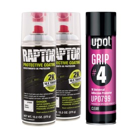 U-POL Raptor 2K White Spray-On Truck Bedliner Aerosol #4 Grip Adhesion Kit 4885 (2) + 799