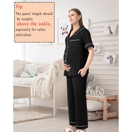 Rnxrbb 3 Pieces Postpartum Nursing Pajamas Set Button up Maternity Breastfeeding Pjs Top Pants Sleepwear Clothes for Women,Black 2XL