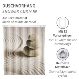 Wenko 20968100 Shower curtain Sand and Stone highquality textile fabric, washable, Plastic Polyester, Multicoloured
