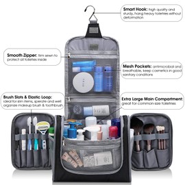 Large Hanging Toiletry Bag for Men and Women, Portable Waterproof Bathroom Shower Bag, Lightweight Kit Shaving Bag (Black)