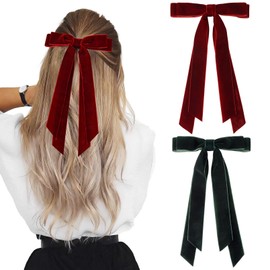Aileam 2PCS Velvet Hair Bows Ribbon Hair Clip Wine Red Green Accessories Ponytail Holder Accessories Slides Metal Clips Hair Bow for Women Girls Toddlers Teens Kids