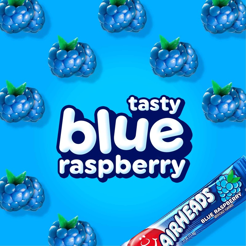 Airheads Candy, Blue Raspberry Flavor, Individually Wrapped Full Size Bars,