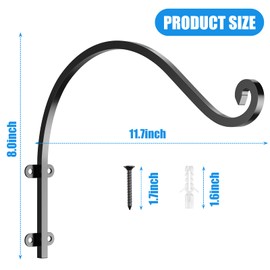 6-Pack Hanging Plant Bracket, 12-Inch Outdoor Hanging Basket Bracket, Black Metal Wall Mount Plant Hooks for Flower Baskets, Bird Feeders and Wind Chimes Indoors and Outdoors - Heavy Duty Plant Hanger