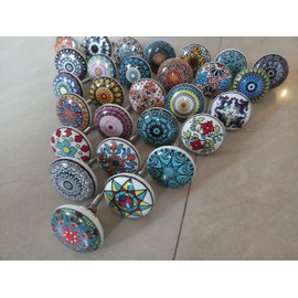 Set of 20 Handmade Mandala Colourful Ceramic and Metal Knobs Knobsworld