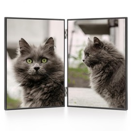 RICHFOCUS 5x7 Double Hinged Metal Picture Frame with HD-Tempered Glass, Thin Edge Photo Frames with Delicate Beading Decoration and Soft Velvet Backing for Tabletop and Wall Mount Display, Black