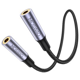 MOSWAG 3.5mm Female to Female Aux Connector, TRRS 4-Pole Extension Stereo Coupler Plug Adapter Audio Extension Cable for Laptops, Desktop, PCs, Guitars, DVDs, Mixers, Speakers-8Inch/20CM