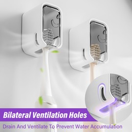 AYAWOW 2 PCS Toothbrush Holders for Bathrooms Wall Mounted Toothbrush Cover for Shower Storage Organizer for Family Travel Bathroom Punch Free Design