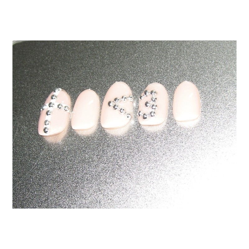 [Self-made] Heart Silver Ball Nail - Coffin Egg Tips /