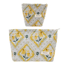 getgto 2 Pcs Makeup Bags, Large Cosmetic Bag Travel Toiletry Bag Organizer for Women, Embroidery Craft, Floral Makeup Bag Small Cosmetic Pouch Purse with Zipper, Gifts for Girls Teen, Boho style