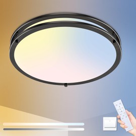 libtit LED Ceiling Lights with Remote for Bedroom Kitchen, 24W 2400lm Super Bright & Dimmable Flush Mount Light Fixtures, 2700K-6500K Adjustable Modern Lamps with Timer, Black