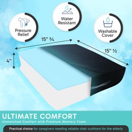 Wheelchair Cushions for Elderly, Comfortable Thick Memory Foam Wheelchair Cushion, Chair Cushion for Seniors - Pressure Relief, Water Resistant Washable Removable Cover