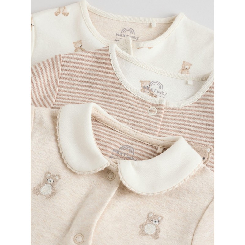 NEXT Embroidered Baby Pyjamas 3 Pack Neutral 0 Months