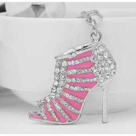 Reizteko Lady Gift Rhinestone Stiletto High Heel Shoe Crystal Enamel Keychain Multicolor Enamel Keychain (pink)