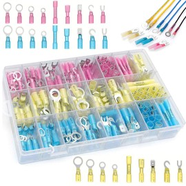 JacobsParts Heat Shrink Wire Connectors Kit: 270pcs Waterproof Electrical Crimp Terminals for Marine & Automotive Use, Adhesive Lined with Butt Fork Hook Ring & Quick Disconnects
