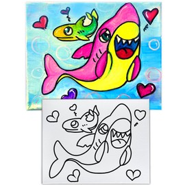 8x10 Shark Paint Kit | Themed Pre Drawn Stretched Canvas | Backyard Party | Summer Camps Kids Paint Party Favor | DIY PARTY…