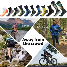 RANDY SUN 100% Waterproof Breathable Socks, Men's Climbing DryCool Cushion Hiking/Performance Socks Navy Blue&Light Blue Size Large