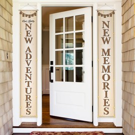 New Home Adventures and Memories Porch Sign Door Banner Decor Brown - Housewarming Party Theme Decorations for Men Women Supplies