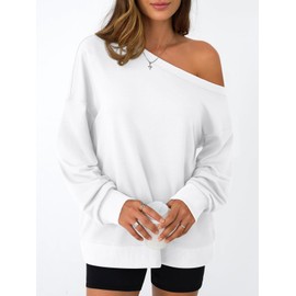 AUTOMET Women Off the Shoulder Sweatshirt Oversized Tops Fall Outfits 2025 Y2k Clothes Fashion Clothing Trendy Top White L