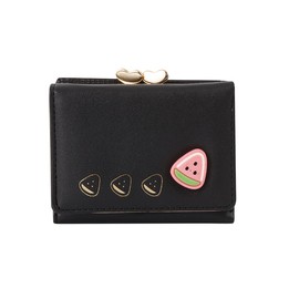 AIMALL Cute Folding Women's PU Leather Wallet, European & American Style, Mini Clip Change Purse with Fruit Pattern, 4.2 x 3 x 1.2 Inches