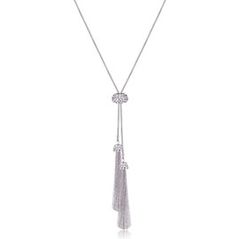 JERTOCLE Tassel Pendant Lariat Y Necklace Long Snake Chain Necklaces with Adjustable Crystal Slider Ball (Silver)