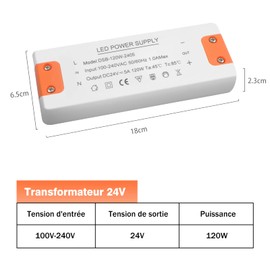 LED Transformer 24 V 120 W, 230 V to 24 V Power Supply LED Driver, LED Driver No Noise, No LED Flicker, Low Voltage LED Transformer for G4 GU5.3 MR11 MR16 LED Strips