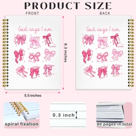 BRRNYOI God Say I Am Christian Notebook Journal 5.5x8.3, Coquette Pink Bow Notebook Gifts for Women Teen Girls, Preppy Stuff Journals, Pink Girly Aesthetic Hardcover Spiral Notebooks for Note Taking
