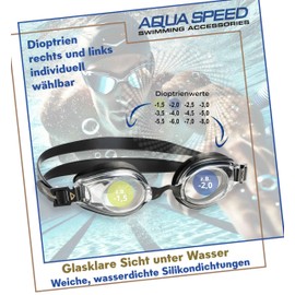 Aqua-Speed Swimming Goggles with Visibility – Lumina – Dioptre for Adults with Myopia: Left and Right Glass, Individually Selectable According to Your Requirements with Ultrapower Lanyard