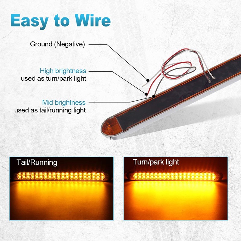 Partsam Submersible 17" Inch Thin Amber Led Turn Signal Light