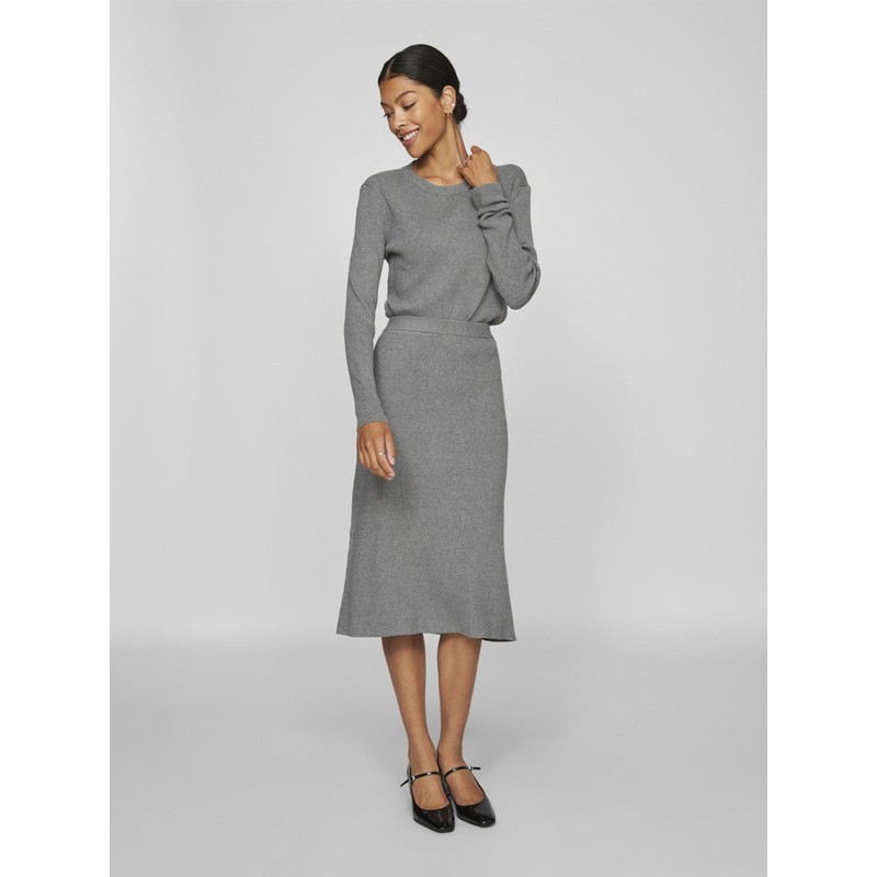 Vila Female Midi Skirt Knitted, Medium Grey Melange
