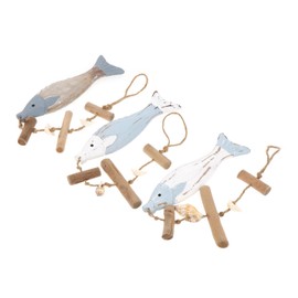 Ciieeo 3Pcs Mediterranean Wood Fish Hanging Pendant Sculpture Nautical Decor for Living Room Corridor Bedroom Easy to Hang for Beach Themed Spaces