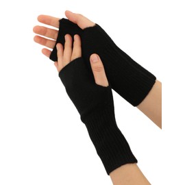 Prettystern Unisex 2 Thread Thick Knitted Cashmere Pulse Warmer Half Gloves Hand Warmers Fingerless, black