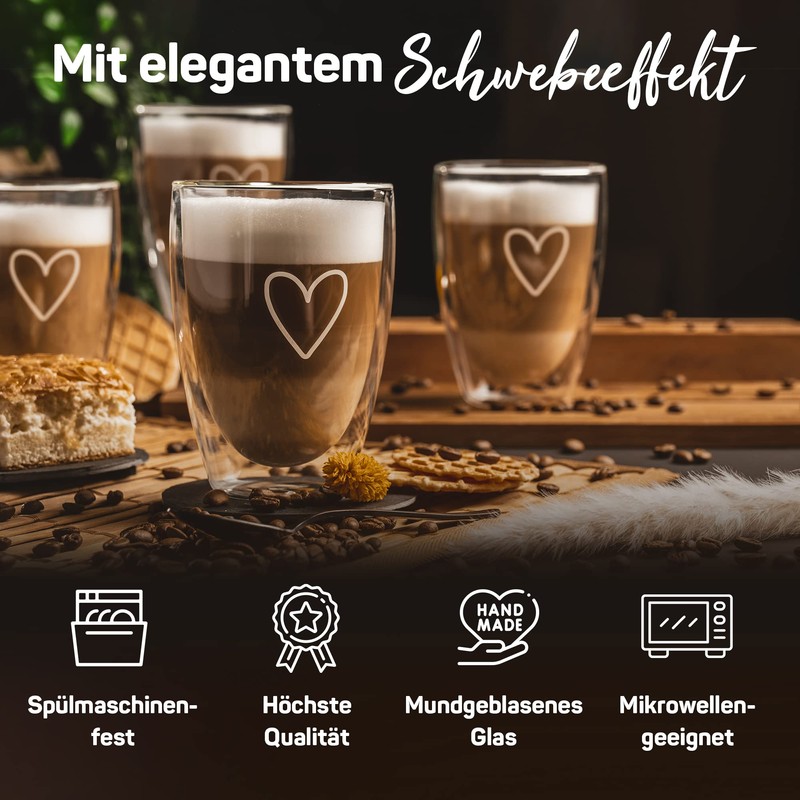 ElbFuchs® Latte Macchiato Glasses Double-Walled [2 x 350 ml] Gift