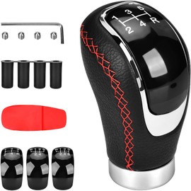 ECHOBUY Manual Gear Knob 5 Speed Universal Gear Knobs with 4 Adapters 8 mm 10 mm 11 mm 12 mm for Manual Cars with 5 Speed Manual Transmission, PU Leather Gear Knob Car - Black