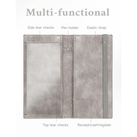 Zreal Checkbook Cover for Men & Women, Premium Vegan Leather Checkbook Holder Slim Wallets for Top & Side Tear Duplicate Checks with RFID Blocking (Distressed Grey)