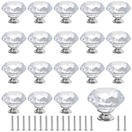 MAKTSAM 20PCS Clear Crystal Door Knobs, 40 mm Crystal Door Drawer Knobs, K9 Crystal Diamond Handles for Cabinets, Drawers, Doors