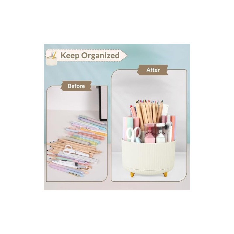 SKYDUE 360 Rotating Desk Pen Organizer with 5 Slots