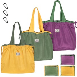 3PCS Reusable Shopping Bag Set, Lightweight Foldable Grocery Bags with Handles, Large Eco Drawstring Tote Bags, Drawstring Waterproof Shopper Bags Great Gift for Wedding Birthday Beach Women Mom