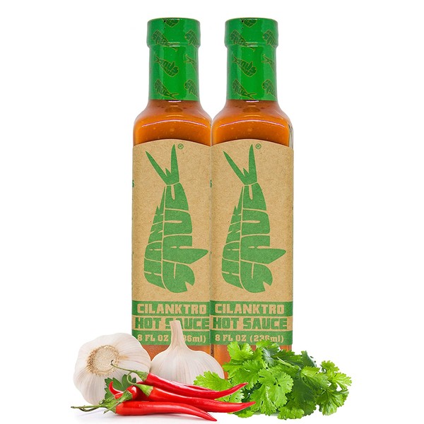 Hank Sauce Cilanktro Hot Sauce - Versatile Hot Pepper Sauce with Fresh Cilantro, Garlic & Aged Peppers - Hot Garlic Sauce with Mild Heat & Unique Flavor - Multipurpose Gourmet Sauce - 2 x 8 Ounces