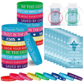 Furbeko 36 Sets Bible Verses Bracelets Christian Rubber Bracelets Faith Hope Silicone Wristbands Bracelets Wrist Bands with Prayer Cards Organza Bags Religious Gifts for Men Women Teens Church Party