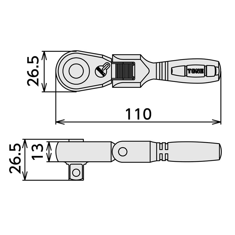 TONE RH3FHS Short Oscillating Ratchet Handle (Hold Type) Drive Angle